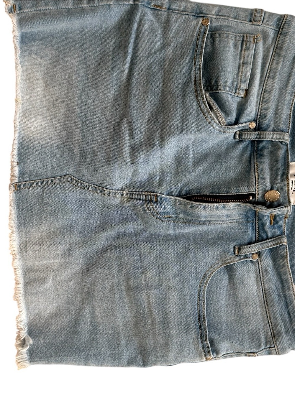 RISE Women’s Light Wash Denim Mini Skirt Raw Hem Jean Skirt Size M - Picture 2 of 3